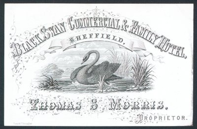 Black Swan Commercial & Family Hotel, Sheffield, Trade Card by English School