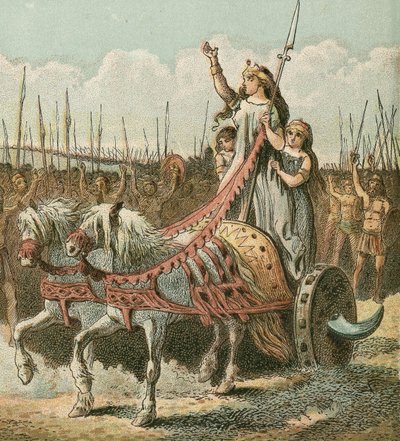 Boadicea and her army by English School