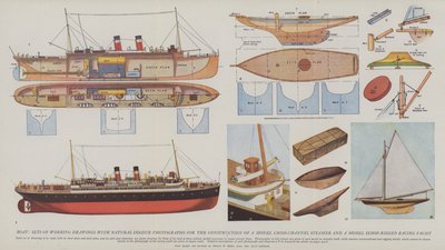 Boat, Sets of Working Drawings with Natural Colour Photographs for the Construction of a Model Cross-Channel Steamer and a Model Sloop-Rigged Racing Yacht by English School