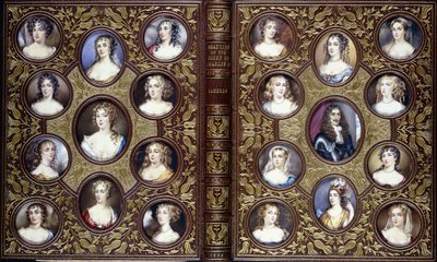 Book cover with twenty-two portrait miniatures of Charles II and the beautiful women of his court, 1833 by English School