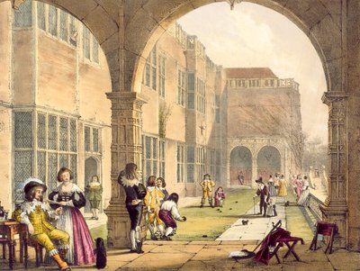 Bowls on the Terrace at Bramshill in 1600, from Architecture of the Middle Ages by Joseph Nash, Published in 1838 by English School