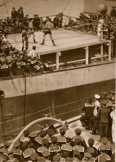Boxing competition aboard a warship, with the crew of a second ship as additional spectators by English School