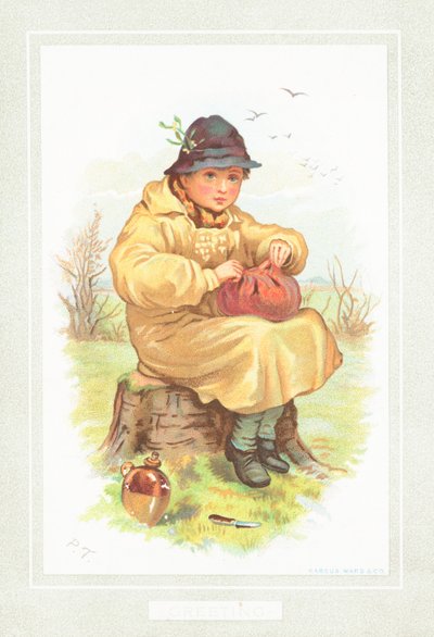 Boy about to eat lunch in the country by English School