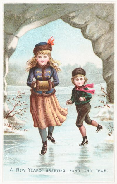 Boy and Girl ice-skating by English School