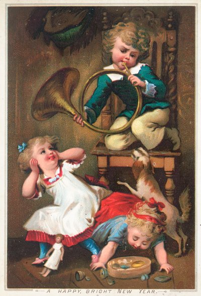 Boy Blowing Horn by English School