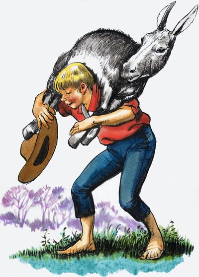 Boy carrying a donkey by English School