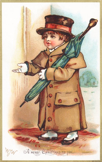 Boy holding umbrella at door by English School