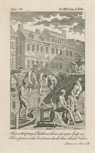 Boys bathing in the Fleet Ditch by Bridewell Bridge in 1728 by English School