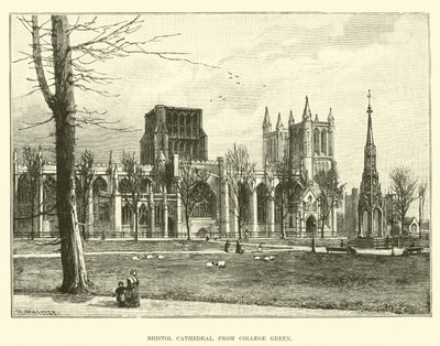 Bristol Cathedral, from College Green by English School