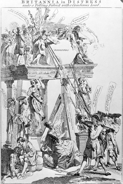 Britannia in Distress Under a Tottering Fabric with a Cumbersome Load, circa 1756 by English School