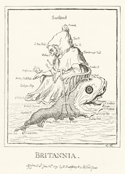Britannia, Map of England (engraving) by English School