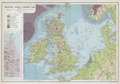 British Isles and North Sea showing height of land and depth of sea by English School