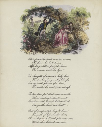 Valentine card with an image of a man and a woman on a riverbank by English School