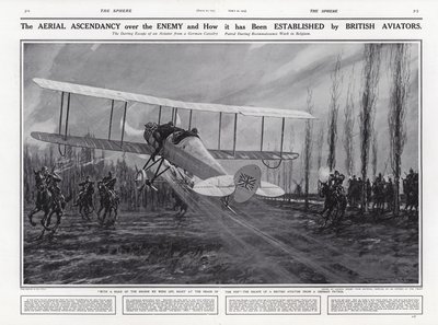 British Aeroplane Escaping a German Patrol, World War I, Belgium by English School