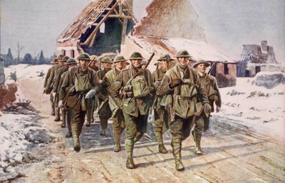 British Troops on the March in Winter Conditions by English School