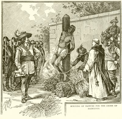 Burning of Natives for the Crime of Sacrilege by English School