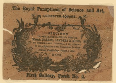 Business Card of The Royal Panopticon of Science and Art by English School