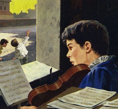 By the age of six Paganini was learning to play the violin by English School
