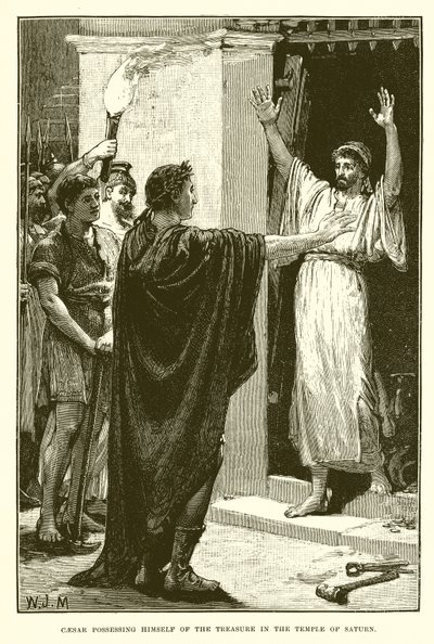 Caesar possessing himself of the treasure in the temple of Saturn by English School