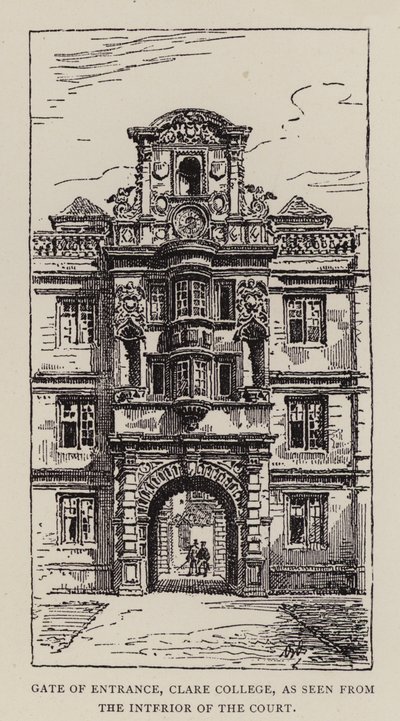 Gate of Entrance, Clare College, as seen from the Interior of the Court, Cambridge by English School