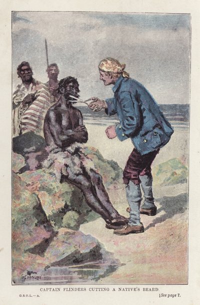Captain Flinders cutting a Native