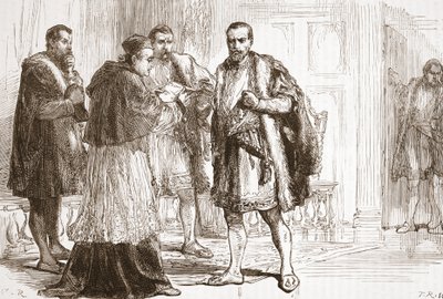 Cardinal de Tournon Reading the Protestant Placard to Francis I by English School