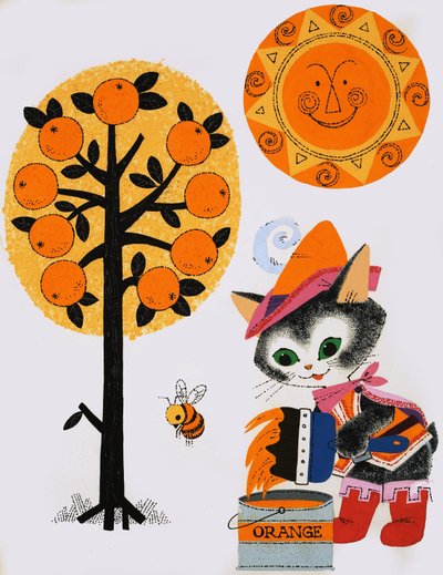 Cat painting the world orange by English School