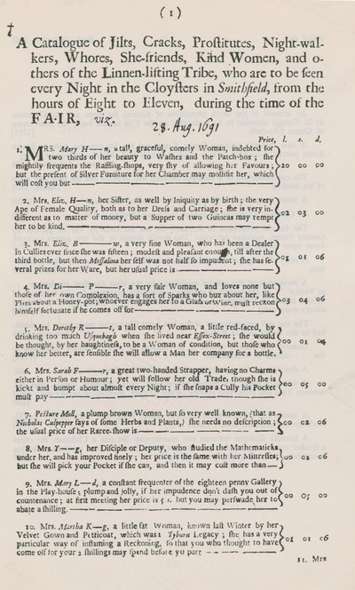 Catalogue of Prostitutes by English School
