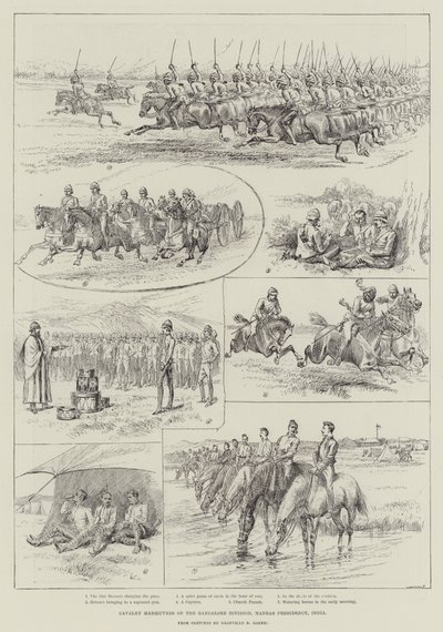 Cavalry Manoeuvres of the Bangalore Division, Madras Presidency, India by English School