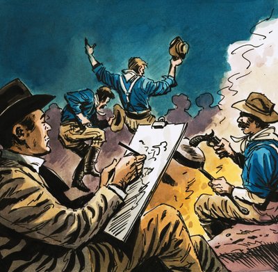 Cavalryman Dancing Around a Camp Fire with Arthur Boyd Houghton Sketching by English School
