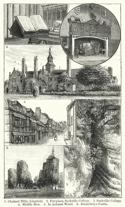 Chained Bible, Lingfield; Fireplace, Sackville College; Sackville College; Middle Row; In Ashurst Wood; Brambletye Castle by English School