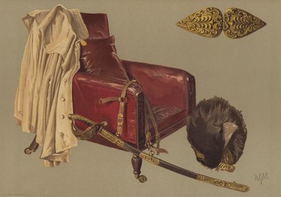 Chair and cloak of Field-Marshal the Duke of Wellington, with bearskin and sword of the Grenadier Guards by English School