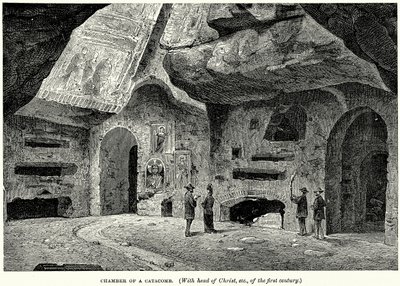 Chamber of a Catacomb (With Head of Christ, etc, of the First Century) by English School