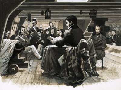 Charles Darwin Sails Towards the Galapagos Islands by English School