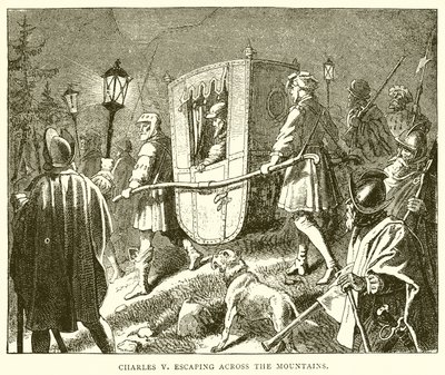 Charles V Escaping Across the Mountains by English School