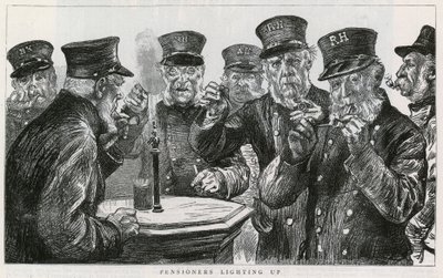 Chelsea Pensioners lighting up by English School