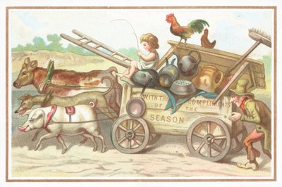 Child driving cart, Christmas Card by English School