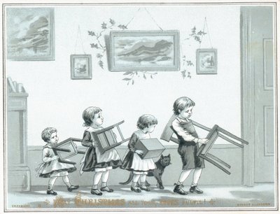 Children Carrying Chair and Stools by English School