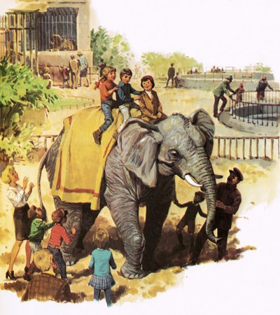 Children Riding Jumbo at the London Zoo by English School