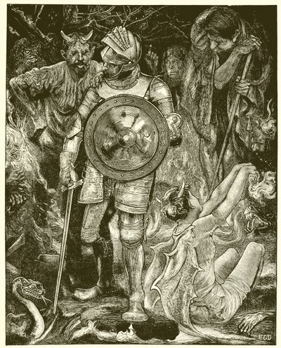 Christian Meets a Company of Fiends in the Valley of the Shadow of Death by English School