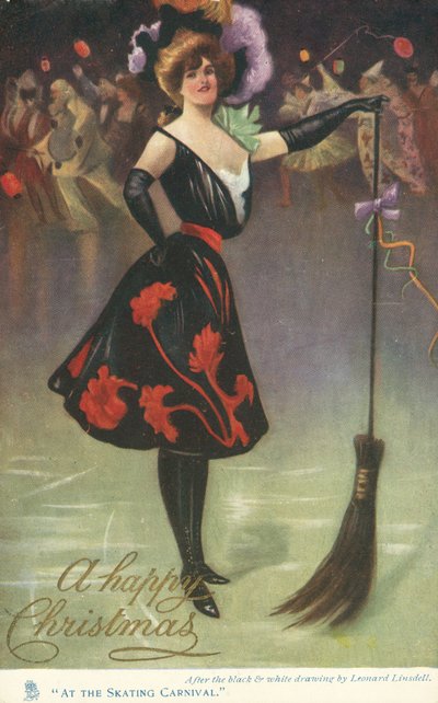Christmas card with a skating rink by English School