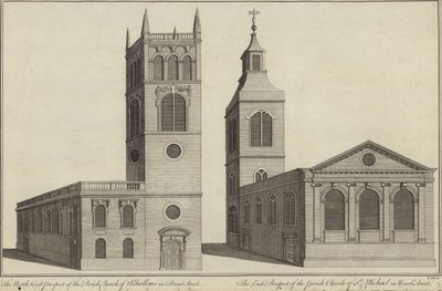 Church of Allhallows in Bread Street and Church of St Michael in Wood Street, London by English School