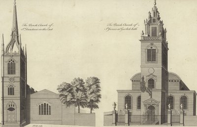Church of St Dunstan in the East and Church of St James Garlickhythe, London by English School
