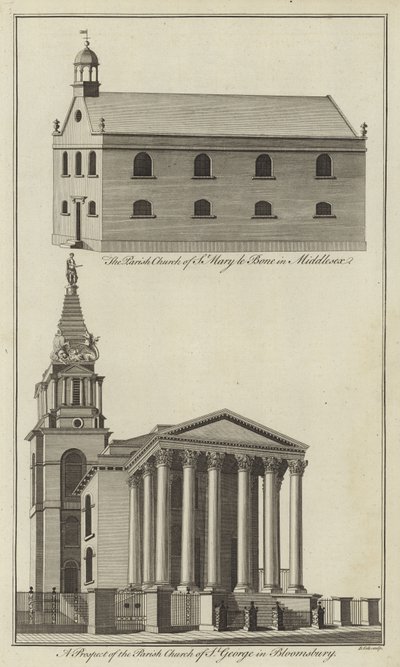 Church of St Marylebone in Middlesex and Church of St George in Bloomsbury, London by English School