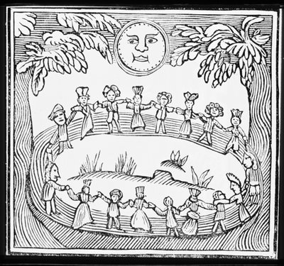 Circle of Witches Dancing Beneath a Full Moon, illustration from a collection of chapbooks on esoterica by English School