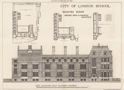 City of London School; Side Elevation by English School