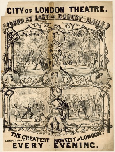 City of London Theatre. Found at Last an Honest Man. Advertisement by English School