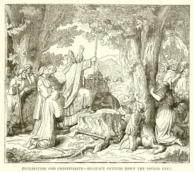 Civilization and Christianity: Boniface Cutting Down the Sacred Oaks by English School