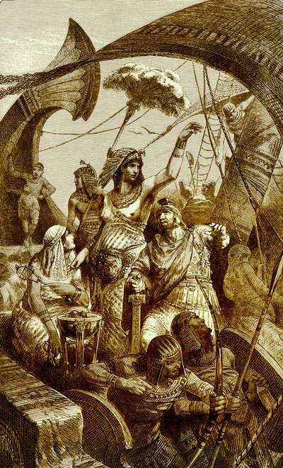 Cleopatra at the Battle of Actium by English School