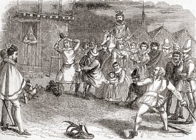 Cock Throwing, aka Cock-Shying or Throwing at Cocks, from Old England: A Pictorial Museum, pub. 1847 by English School